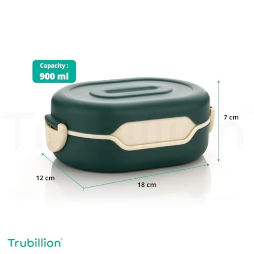 TRUBILLION Tasty Lunchbox, 2 Compartment Bento Lunch Box (900ml) with 2-in-1 Spoon, Leak Resistant, Unbreakable, BPA-Free, Food Grade, for Kids & Adults, School, Office, Travel (1, Maroon) - Image 3