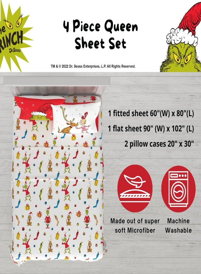 Franco Collectibles Dr. Seuss The Grinch Holiday & Christmas Bedding Super Soft Microfiber 4 Piece Queen Sheet Set, (Officially Licensed Product) - Image 2