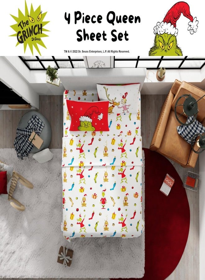 Franco Collectibles Dr. Seuss The Grinch Holiday & Christmas Bedding Super Soft Microfiber 4 Piece Queen Sheet Set, (Officially Licensed Product) - Image 5