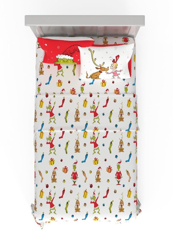 Franco Collectibles Dr. Seuss The Grinch Holiday & Christmas Bedding Super Soft Microfiber 4 Piece Queen Sheet Set, (Officially Licensed Product) - Image 1