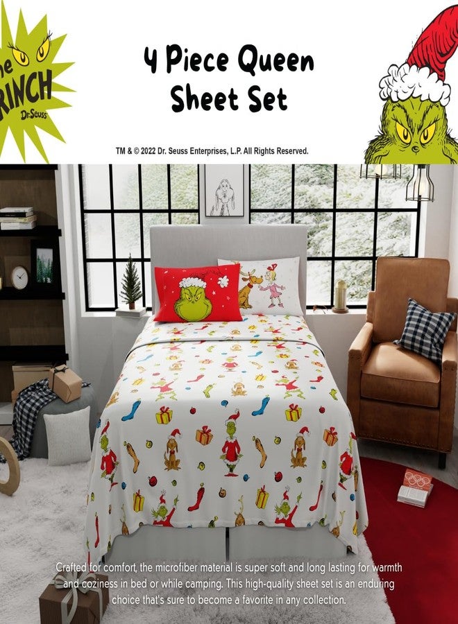 Franco Collectibles Dr. Seuss The Grinch Holiday & Christmas Bedding Super Soft Microfiber 4 Piece Queen Sheet Set, (Officially Licensed Product) - Image 3