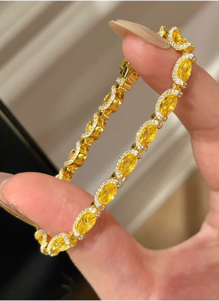 Generic French vintage style, small ice candy yellow diamonds, lace shape bracelet, youthful fashion models, princess lace flower bracelet  - Image 1