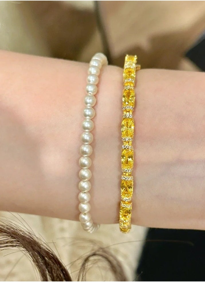 Generic French vintage style, small ice candy yellow diamonds, lace shape bracelet, youthful fashion models, princess lace flower bracelet  - Image 3