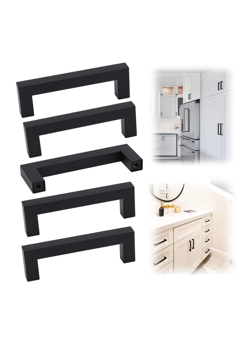 Generic - 5 Pack Black Square Cabinet Pulls Drawer Handle Stainless Steel Modern Hardware for Kitchen and Bathroom Cupboard Dresser Center 96mm - Image 1