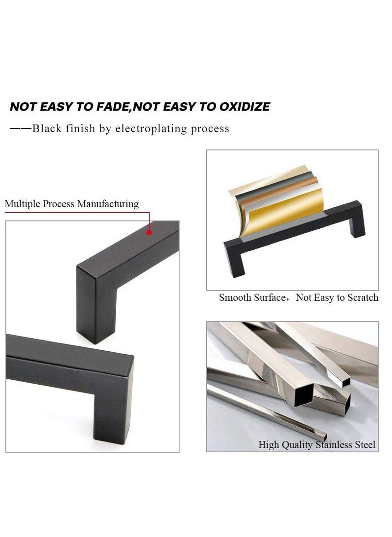 Generic - 5 Pack Black Square Cabinet Pulls Drawer Handle Stainless Steel Modern Hardware for Kitchen and Bathroom Cupboard Dresser Center 96mm - Image 1