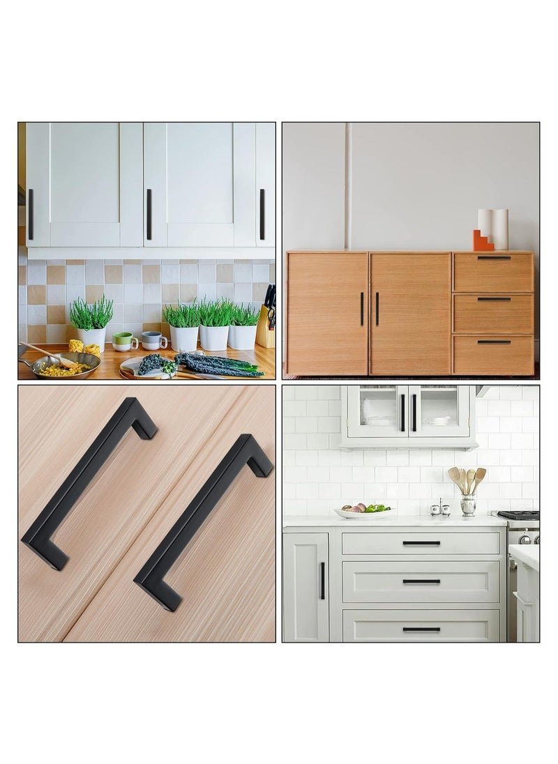 Generic - 5 Pack Black Square Cabinet Pulls Drawer Handle Stainless Steel Modern Hardware for Kitchen and Bathroom Cupboard Dresser Center 96mm - Image 1