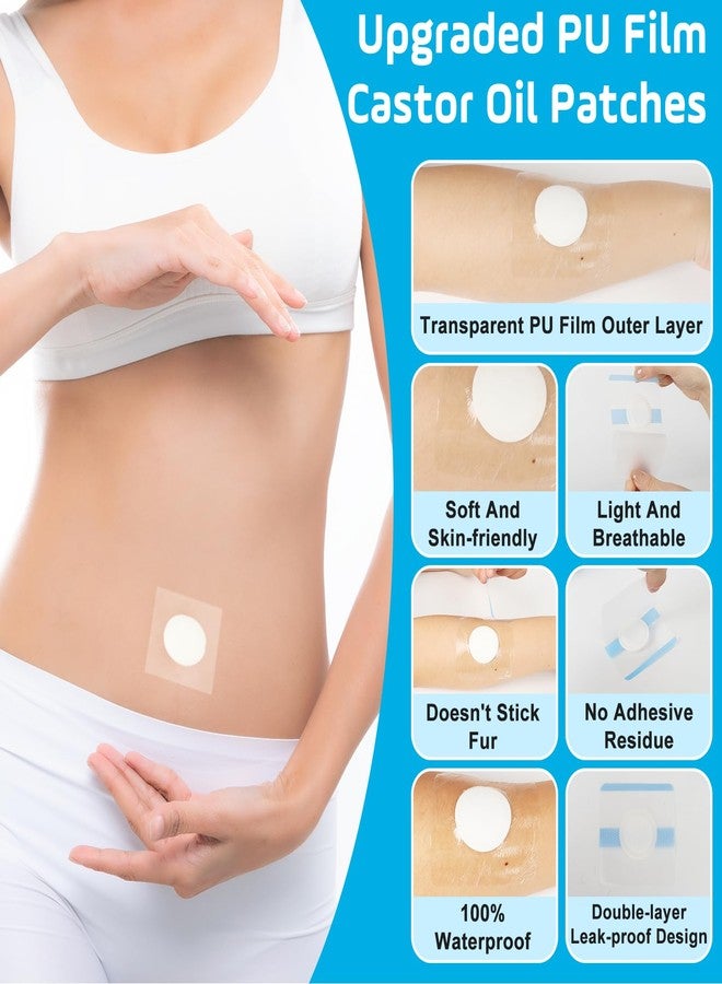 HSEM 30Pcs Castor Oil Patches for Belly Button, Castor Oil Pack Wrap, Self-Adhesive Disposable Leak-Proof Organic Cotton Pads, Oil Absorbent PU Film Patch for Skin Care, No Castor Oils Included - Image 2