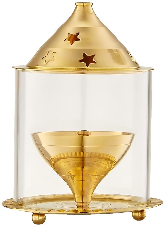 BRASS AKHAND DIYA WITH BOROSILICATE GLASS OIL LAMP 6 INCH LARGE IDEAL FOR PUJAS HOME DECOR AND RELIGIOUS OCCASIONS
