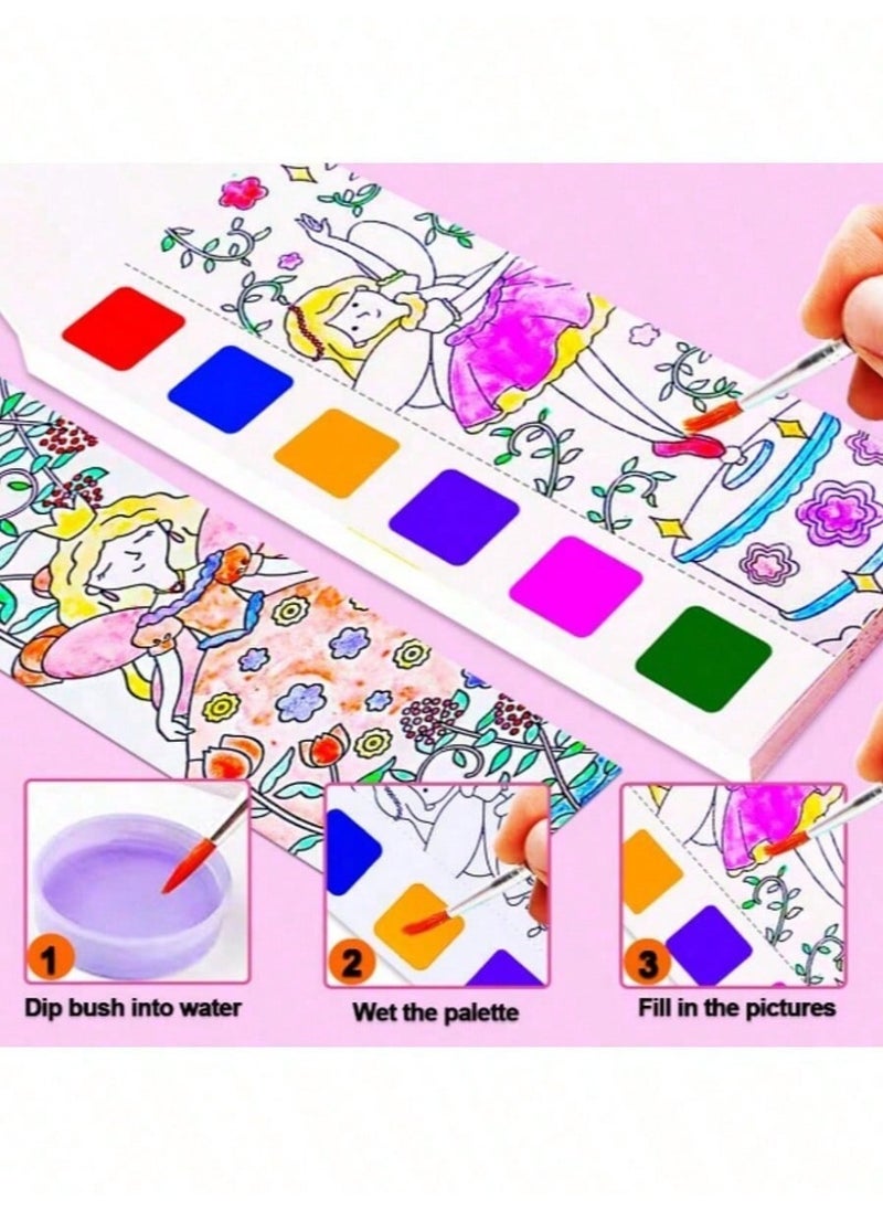 Portable Watercolor Paint Coloring Book Set – Themed Books with Built-in Paint and Brush for On-the-Go Creative Fun, Ideal for Kids’ Artistic Expression and Learning – Compact, Reusable, and Travel-Friendly, Perfect for Birthdays, Holidays, and Seasonal Gifts