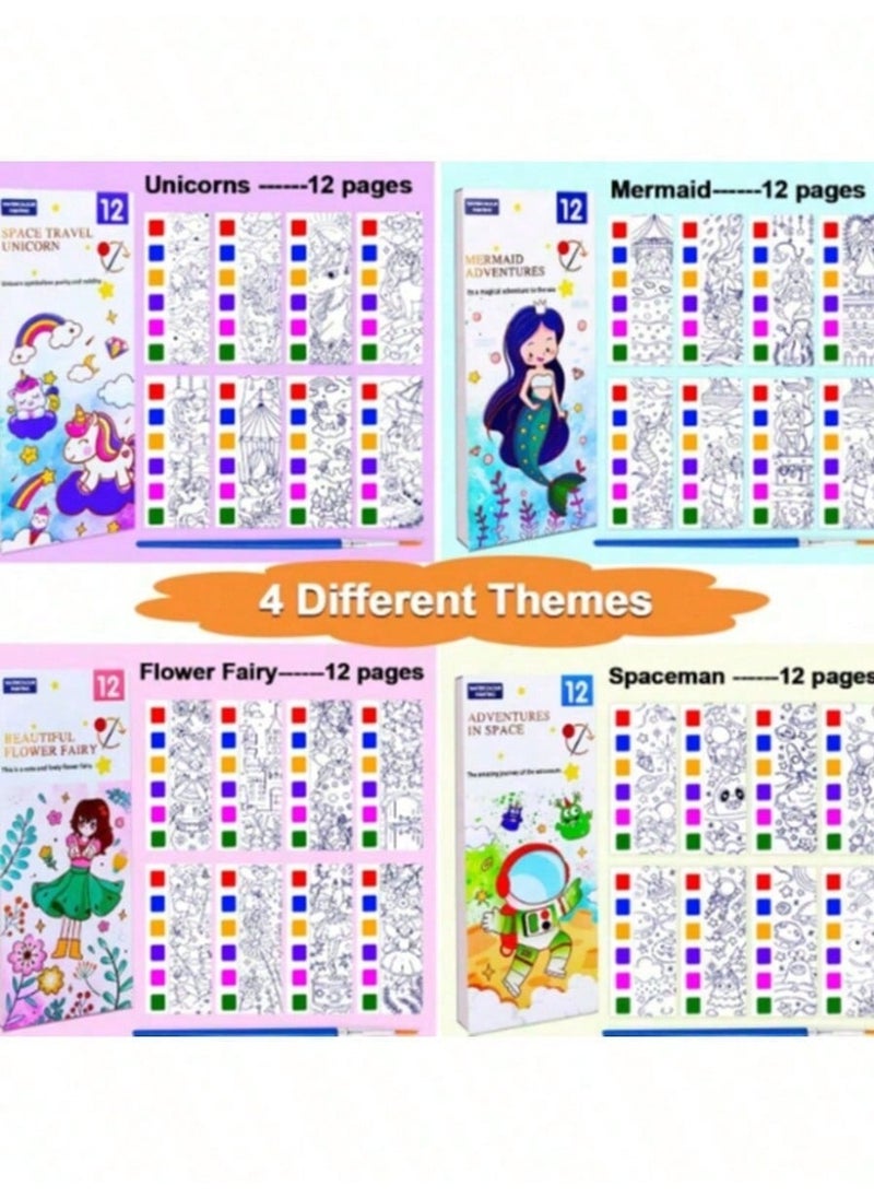 Portable Watercolor Paint Coloring Book Set – Themed Books with Built-in Paint and Brush for On-the-Go Creative Fun, Ideal for Kids’ Artistic Expression and Learning – Compact, Reusable, and Travel-Friendly, Perfect for Birthdays, Holidays, and Seasonal Gifts