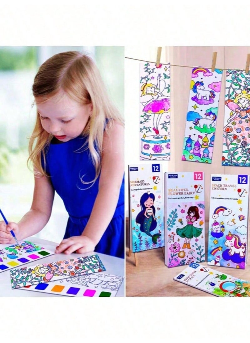 Portable Watercolor Paint Coloring Book Set – Themed Books with Built-in Paint and Brush for On-the-Go Creative Fun, Ideal for Kids’ Artistic Expression and Learning – Compact, Reusable, and Travel-Friendly, Perfect for Birthdays, Holidays, and Seasonal Gifts