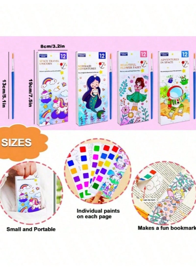 Portable Watercolor Paint Coloring Book Set – Themed Books with Built-in Paint and Brush for On-the-Go Creative Fun, Ideal for Kids’ Artistic Expression and Learning – Compact, Reusable, and Travel-Friendly, Perfect for Birthdays, Holidays, and Seasonal Gifts