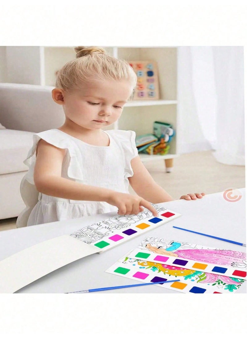 Portable Watercolor Paint Coloring Book Set – Themed Books with Built-in Paint and Brush for On-the-Go Creative Fun, Ideal for Kids’ Artistic Expression and Learning – Compact, Reusable, and Travel-Friendly, Perfect for Birthdays, Holidays, and Seasonal Gifts
