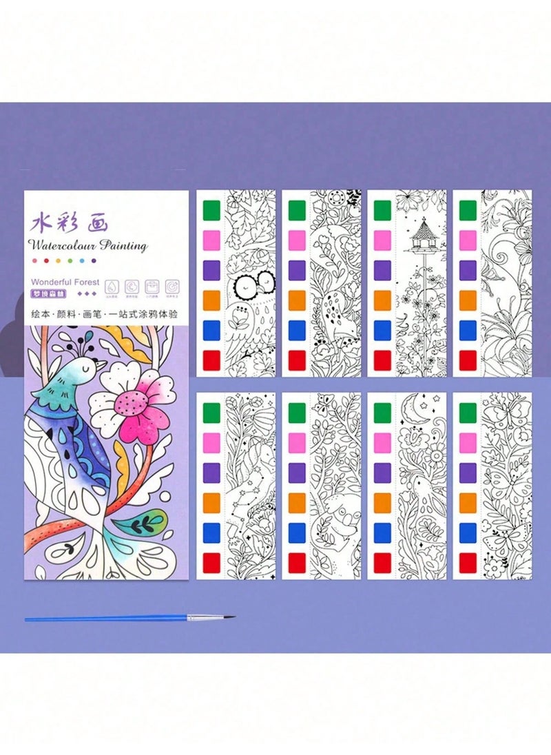 Portable Watercolor Paint Coloring Book Set – Themed Books with Built-in Paint and Brush for On-the-Go Creative Fun, Ideal for Kids’ Artistic Expression and Learning – Compact, Reusable, and Travel-Friendly, Perfect for Birthdays, Holidays, and Seasonal Gifts