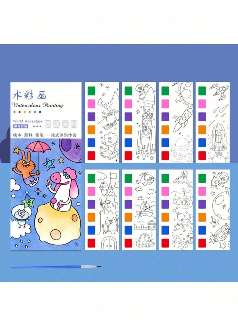 Portable Watercolor Paint Coloring Book Set – Themed Books with Built-in Paint and Brush for On-the-Go Creative Fun, Ideal for Kids’ Artistic Expression and Learning – Compact, Reusable, and Travel-Friendly, Perfect for Birthdays, Holidays, and Seasonal Gifts