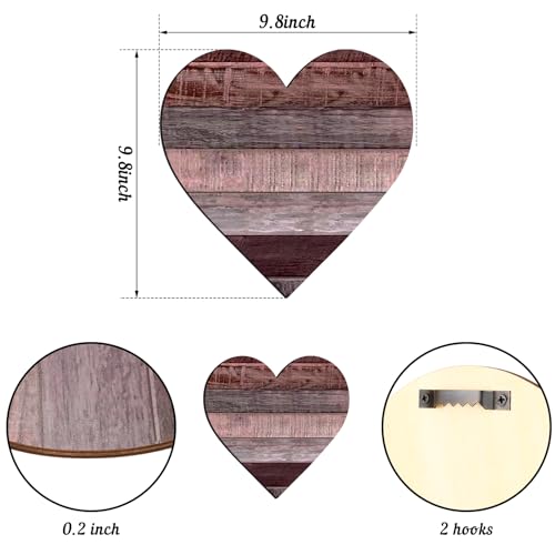 Chitidr 3 Pcs Wooden Hearts Decor Heart Wooden Sign Rustic Hanging Love Plaque for Wall Home Farmhouse Living Room Bedroom Gifts (Grey Purple) - Image 2