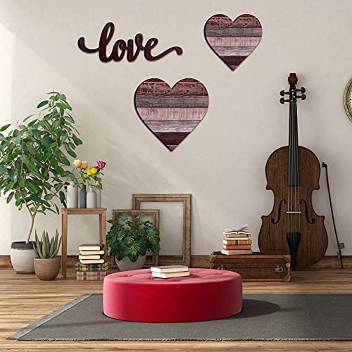 Chitidr 3 Pcs Wooden Hearts Decor Heart Wooden Sign Rustic Hanging Love Plaque for Wall Home Farmhouse Living Room Bedroom Gifts (Grey Purple) - Image 4