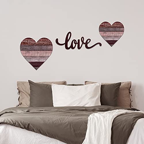 Chitidr 3 Pcs Wooden Hearts Decor Heart Wooden Sign Rustic Hanging Love Plaque for Wall Home Farmhouse Living Room Bedroom Gifts (Grey Purple) - Image 5