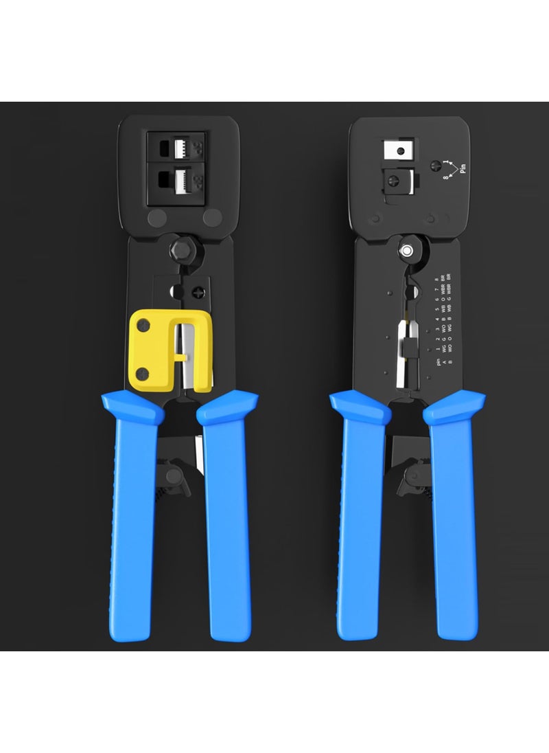 Pass Through RJ45 Crimp Tool Ratcheting Ethernet Crimping Tool Kit Ethernet Crimper for RJ45 Pass Through Connector and RJ11RJ12 connectors