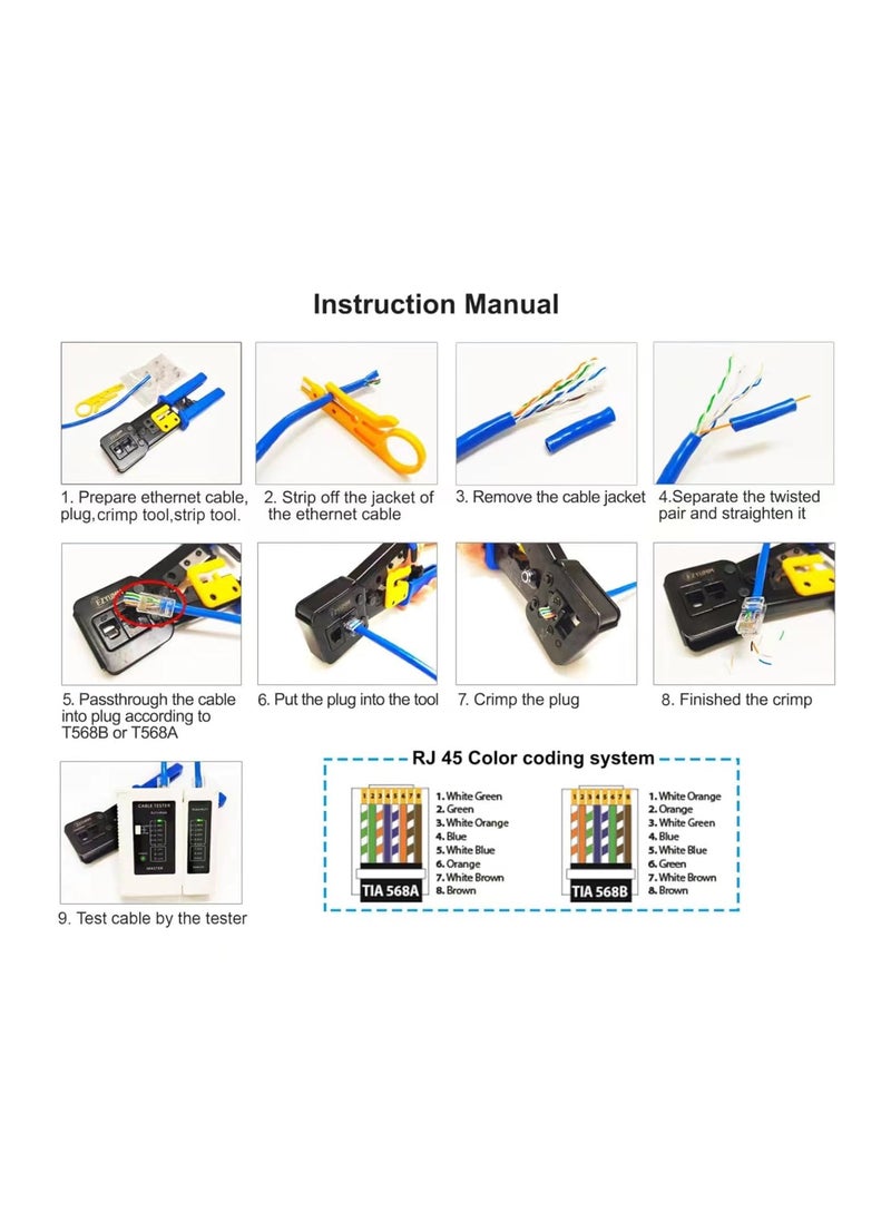 Pass Through RJ45 Crimp Tool Ratcheting Ethernet Crimping Tool Kit Ethernet Crimper for RJ45 Pass Through Connector and RJ11RJ12 connectors