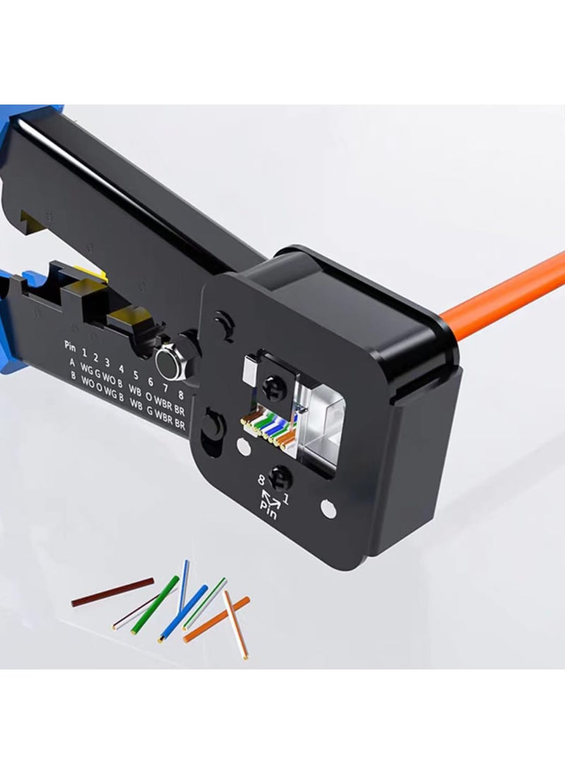 Pass Through RJ45 Crimp Tool Ratcheting Ethernet Crimping Tool Kit Ethernet Crimper for RJ45 Pass Through Connector and RJ11RJ12 connectors