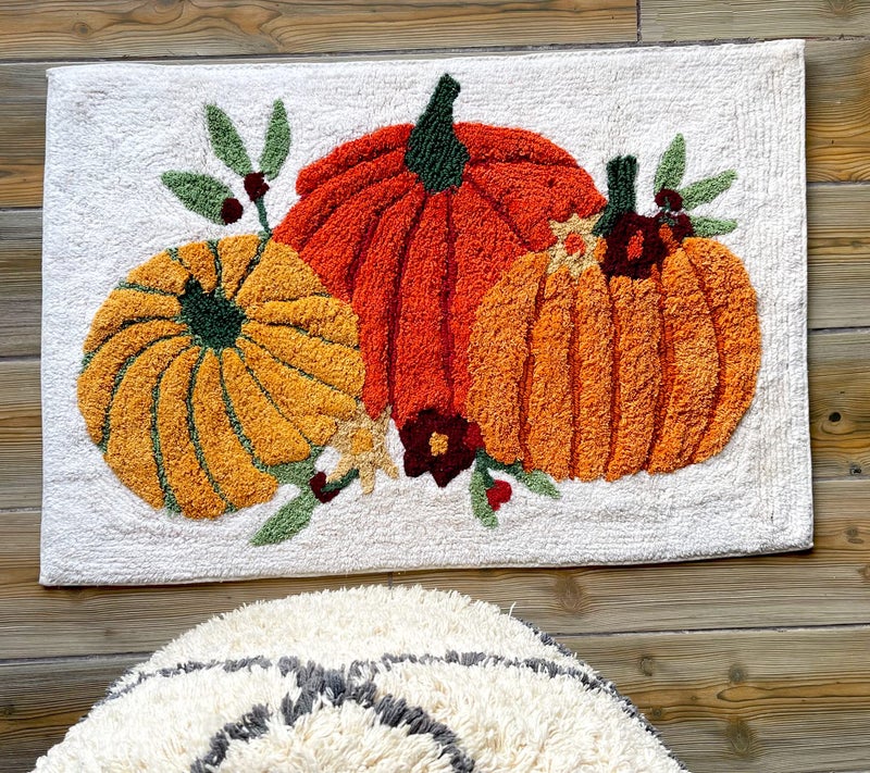 KEMA Soft 100 Cotton Halloween PumpkinStyle Regular Use Rectangular Spa Mat Rug Plush Water Absorbent Decorative Border for Bathroom Vanity BathtubShower Machine Washable 1 Pack