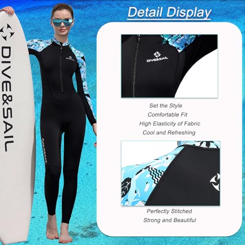 Skyone Full Body Rash Guard Swimsuit Dive Skins for Women Men, Thin Wet Suit Diving Suit UV Protection Long Sleeve Scuba Skin (Black Blue Women, X-Small) - Image 5