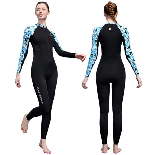 Skyone Full Body Rash Guard Swimsuit Dive Skins for Women Men, Thin Wet Suit Diving Suit UV Protection Long Sleeve Scuba Skin (Black Blue Women, X-Small) - Image 1