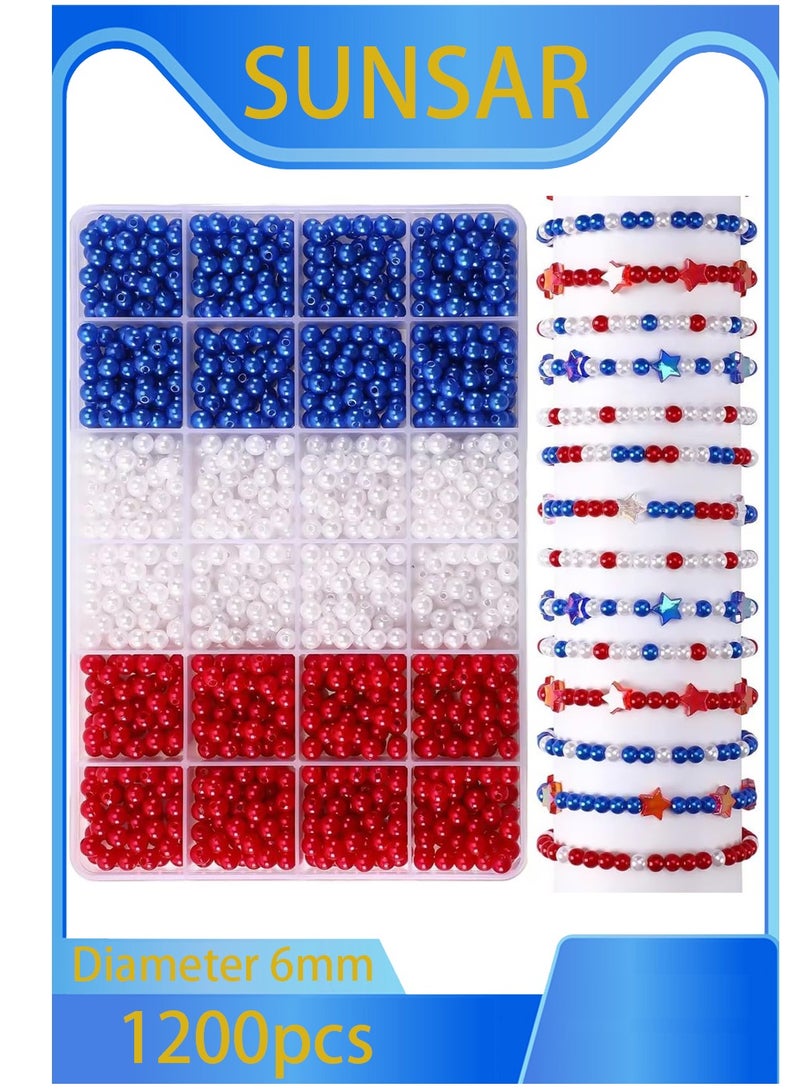 SUNSAR 1200PCS Red White Blue Pony Beads Bulk for Bracelets Making 6mm Beads for Jewelry Making Hair Beads for Braids Crafts Making - Image 1