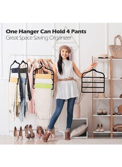 Garlo Velvet Pant Hangers Space Saving Non Slip Velvet Hangers, 4 Pack Black Velvet Hangers Multi Layer Clothes Hangers Closet Organizer for Pants Jeans Trousers Scarf.  - Image 2
