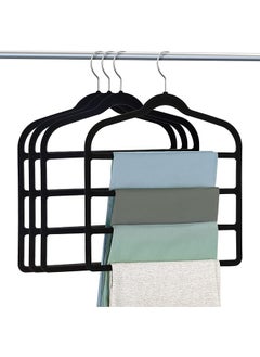 Garlo Velvet Pant Hangers Space Saving Non Slip Velvet Hangers, 4 Pack Black Velvet Hangers Multi Layer Clothes Hangers Closet Organizer for Pants Jeans Trousers Scarf.  - Image 1