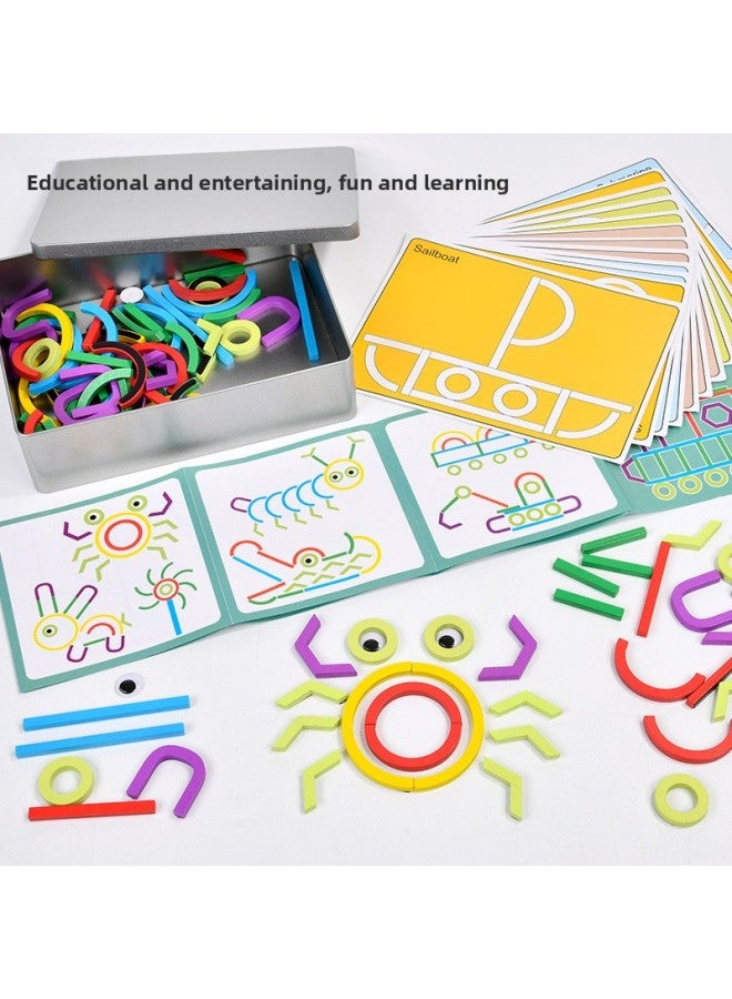 لغز الصور المقطوعة للأطفال من ذكاء الأطفال، لغز هندسي قابل للتغيير للأولاد والبنات، لعبة مغناطيسية خشبية للتعليم المبكر - اللون: صندوق حديد مغناطيسي، خطوط إبداعية - Image 1