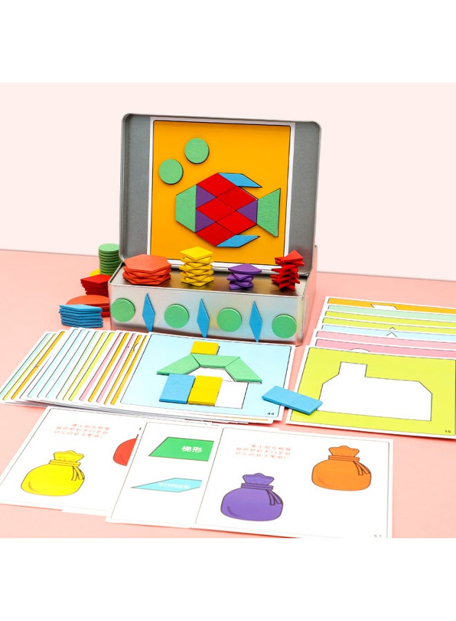 لغز الصور المقطوعة للأطفال من ذكاء الأطفال، لغز هندسي قابل للتغيير للأولاد والبنات، لعبة مغناطيسية خشبية للتعليم المبكر - اللون: صندوق حديد مغناطيسي، خطوط إبداعية - Image 3