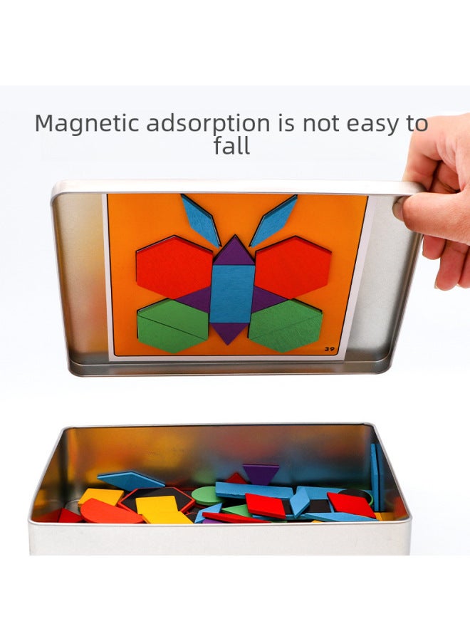 لغز الصور المقطوعة للأطفال من ذكاء الأطفال، لغز هندسي قابل للتغيير للأولاد والبنات، لعبة مغناطيسية خشبية للتعليم المبكر - اللون: صندوق حديد مغناطيسي، خطوط إبداعية - Image 4