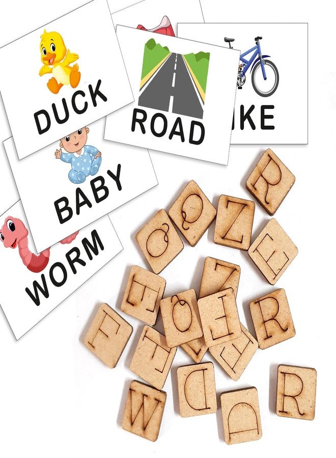 Tokyodo Word Making Game - Educational Flashcard & Alphabet Cutouts for Kids | Fun Spelling Puzzle Toy (3 Set Capital Alphabets Blocks & Flashcard with 4 Words Spelling) - Image 1