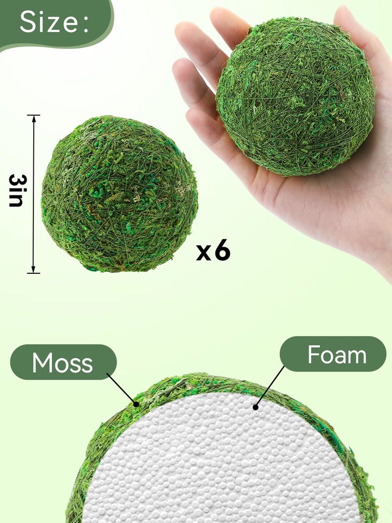 Biubee 6Pack Decorative Faux Dried Moss Balls- 3" Artificial Green Plant Mossy Globes Handmade Sphere Moss Gift for Home Dough Bowl Vase Chinoiserie Decors Party Wedding Display - Image 4