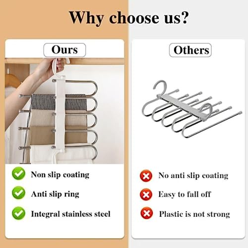 TASMAX 5-in-1 Multipurpose Pant Hangers for Wardrobe | Space-Saving Trouser & Leggings Organizer | Saree Hanger for Closet Storage & Wardrobe Organization (Pack of 2) - Image 5