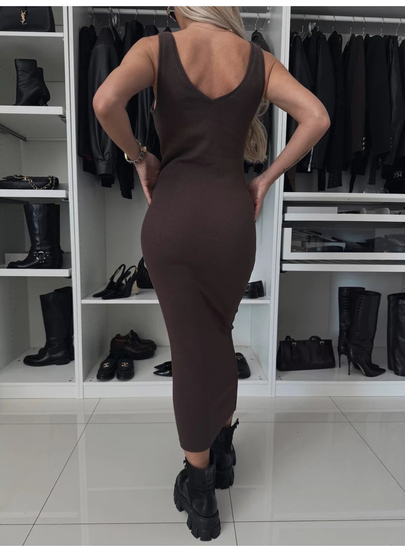 NIBEMINENT Spring Summer Women's Solid Color V neck Long Sleeved Sweatshirt with Strapless and Form Fitting Long Dress Set of 2 Pieces - Image 3