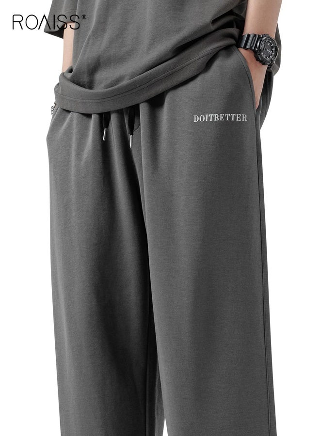 roaiss Men's Cotton Sweatpants Loose Fit Baggy Straight Leg Jogger Pants for Men Lounge Yoga Pants Draped Wide-Leg Pants Men's Outdoor Sports Pants Spring and Fall Casual Pants - Image 2