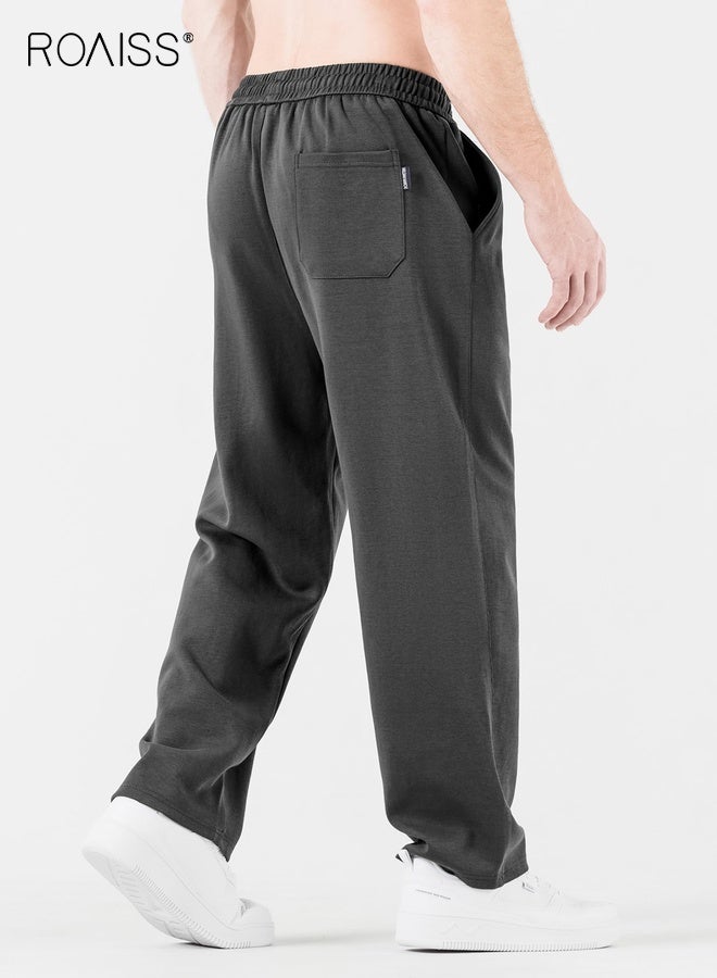 roaiss Men's Cotton Sweatpants Loose Fit Baggy Straight Leg Jogger Pants for Men Lounge Yoga Pants Draped Wide-Leg Pants Men's Outdoor Sports Pants Spring and Fall Casual Pants - Image 4