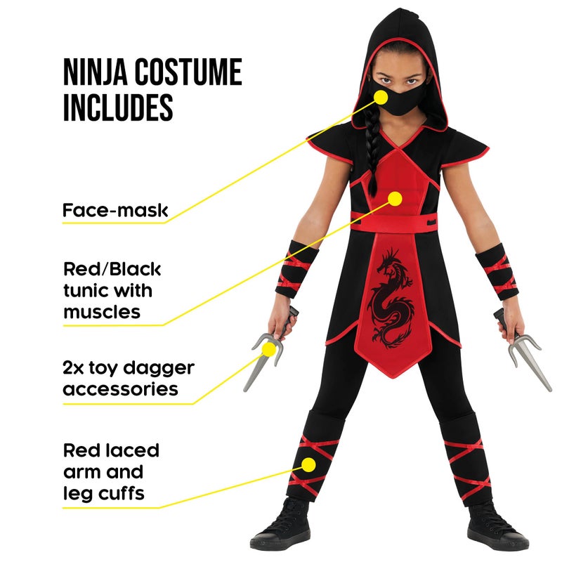 Morph - Ninja Costume for Girls -Girls Ninja Costume -Red Ninja Costume - Girl Ninja Costume- Kids Ninja Costume- Girl Ninja - Image 2