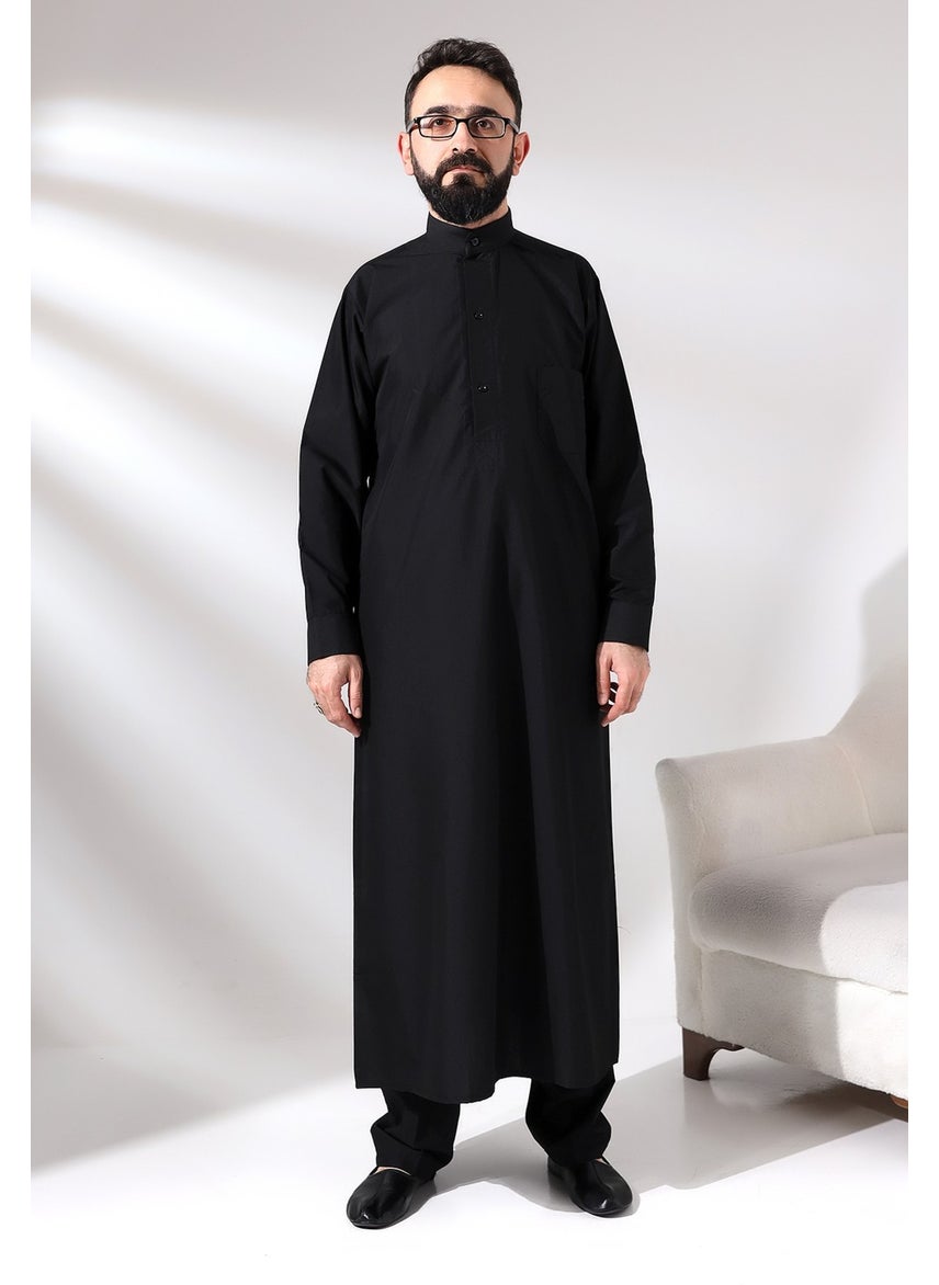 İhvan Black Çınar Dagron Fabric Men's Hajj Umrah Clothing Fistan Set  - Image 1