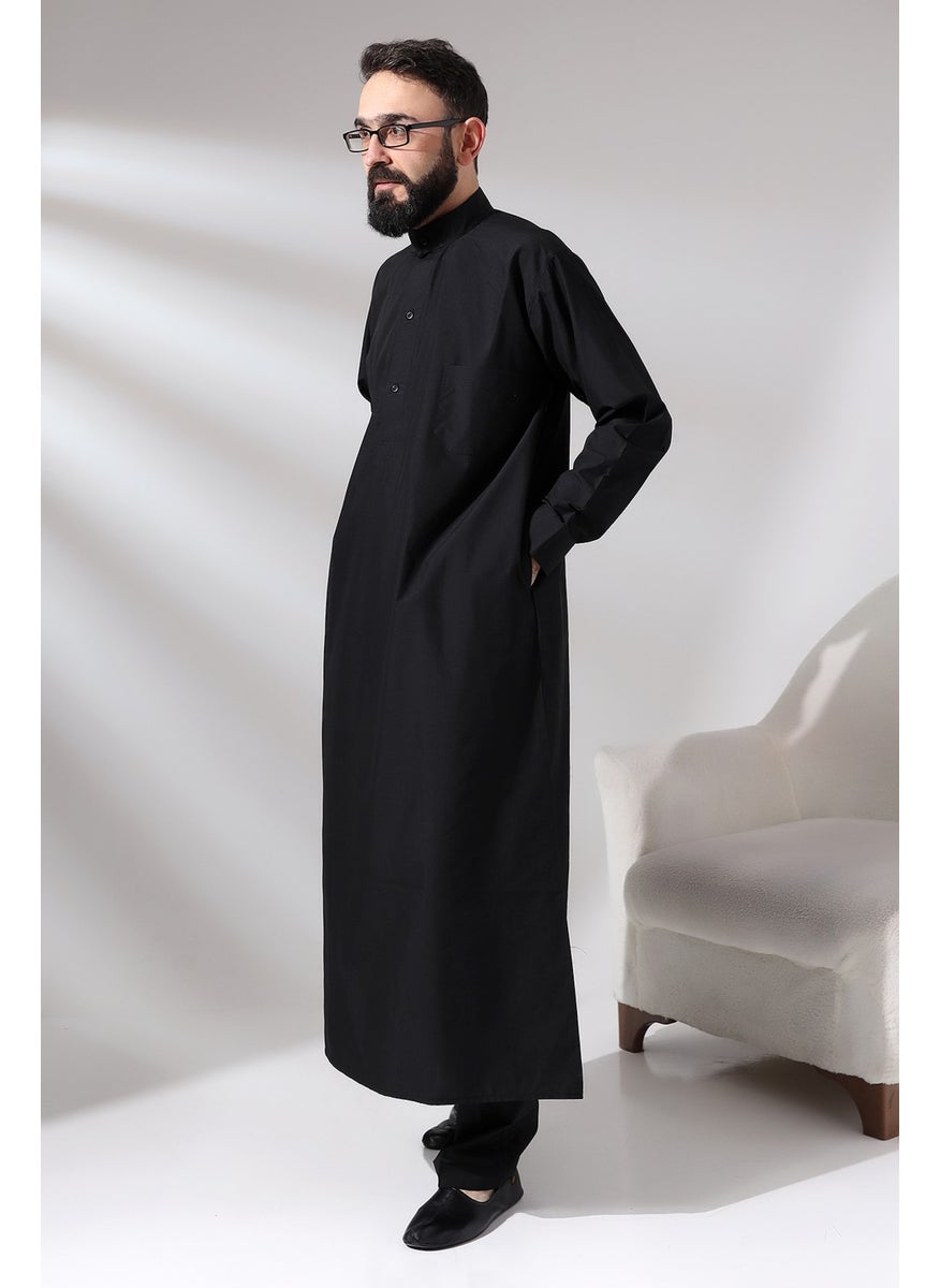İhvan Black Çınar Dagron Fabric Men's Hajj Umrah Clothing Fistan Set  - Image 3