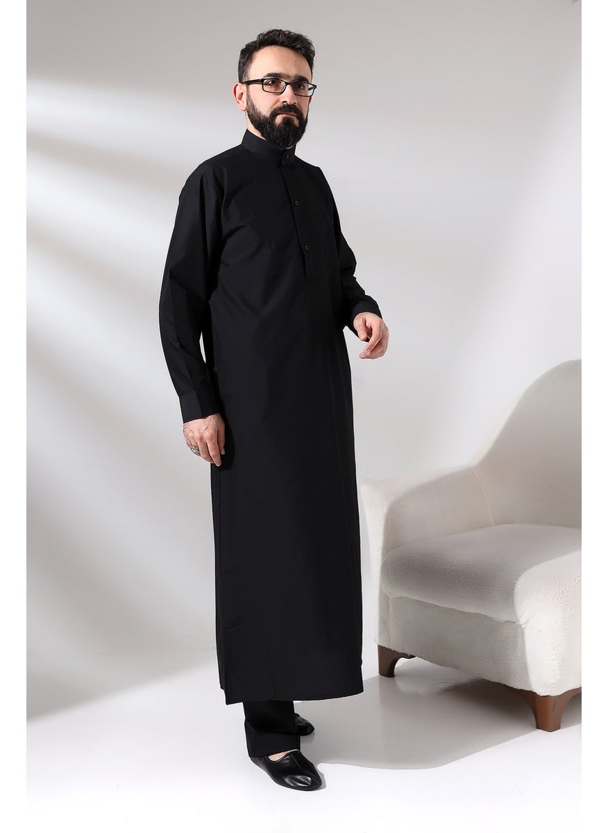 İhvan Black Çınar Dagron Fabric Men's Hajj Umrah Clothing Fistan Set  - Image 2