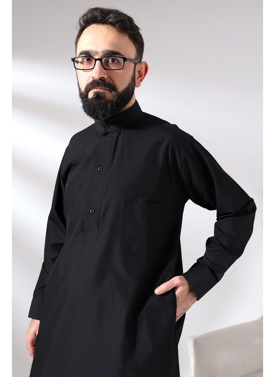 İhvan Black Çınar Dagron Fabric Men's Hajj Umrah Clothing Fistan Set  - Image 5