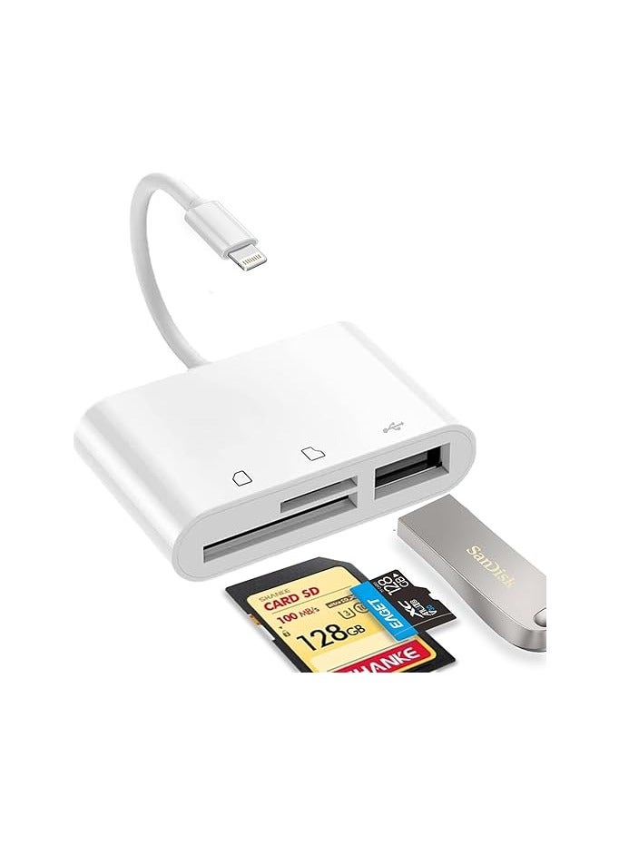 3-in-1 Lightning to USB OTG Adapter – SD/TF Card Reader and USB Port – Compatible with iPhone and iPad 