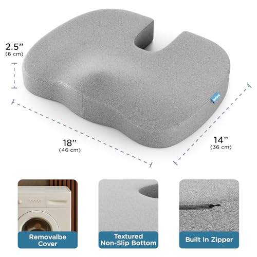 ComfyHug Memory Foam Coccyx Seat Cushion – Orthopedic Chair Pad for Tailbone, Sciatica & Back Pain Relief | Ideal for Office Chairs, Car Seats & Home Use | Washable Cover (18 x 14 x 2.5 Inch) - Image 2