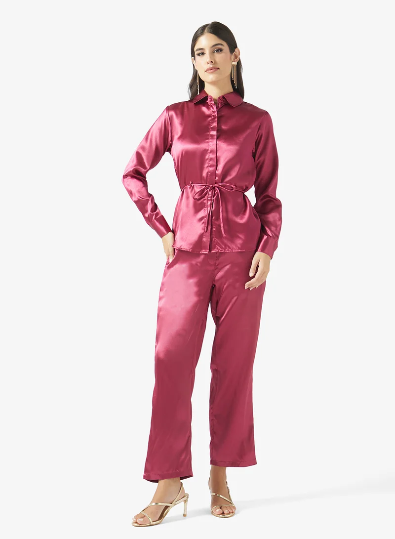 Fyor HIGH NECK RUCHED SATIN CO-ORD SET