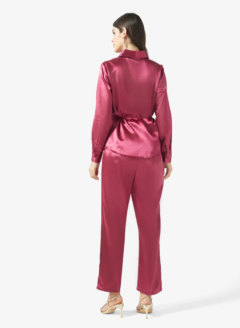 Fyor HIGH NECK RUCHED SATIN CO-ORD SET