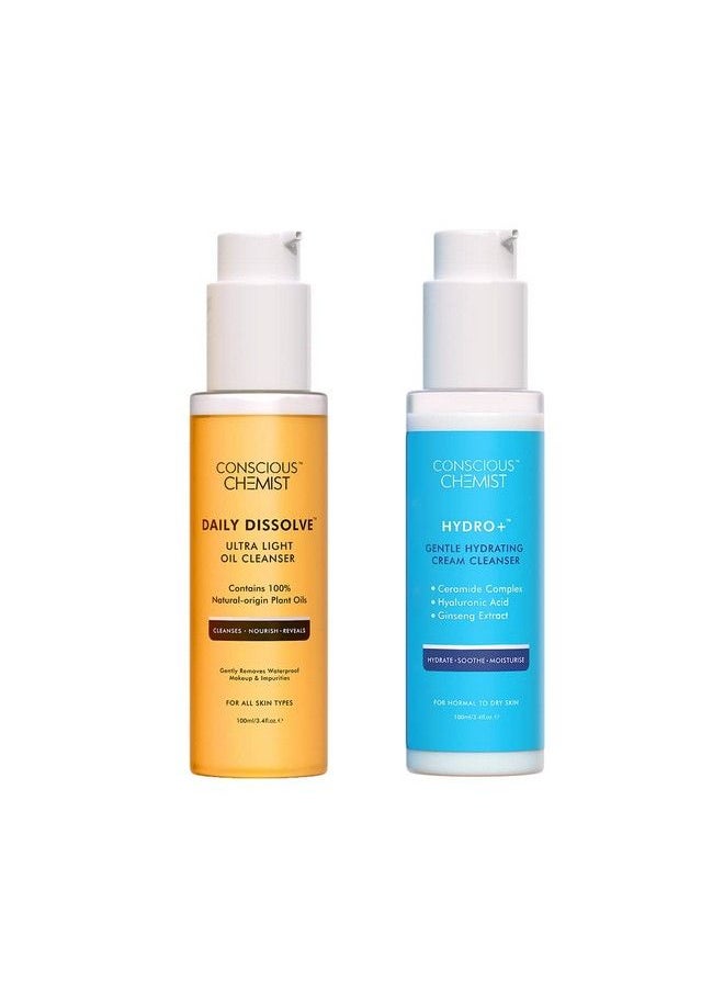 CONSCIOUS CHEMIST - Energizing Double Cleanse Kit; Oil Cleanser & Hydrating Face Wash; Treats Dull & Dehydrated Skin; Vegan & Cruelty Free; Pack Of 2 - Image 1